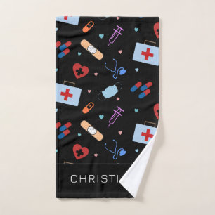 Personalized RN Nurse   Doctor Medical Pattern Hand Towel
