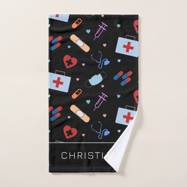 Personalized RN Nurse | Doctor Medical Pattern Hand Towel (Hand Towel)