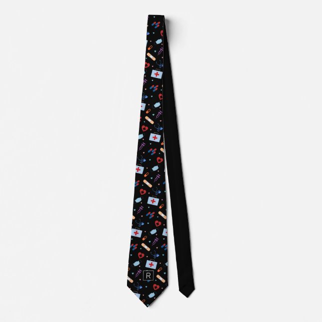 Personalized RN Nurse | Doctor Medical Pattern Neck Tie (Front)