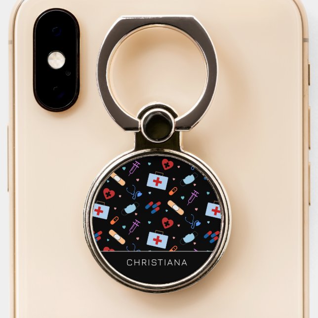 Personalized RN Nurse | Doctor Medical Pattern Phone Ring Stand (Close Up)