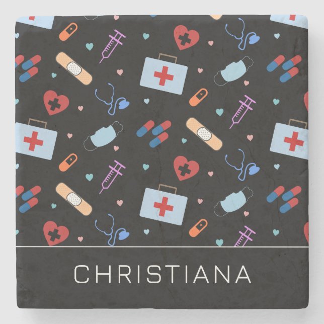 Personalized RN Nurse | Doctor Medical Pattern Stone Coaster (Front)