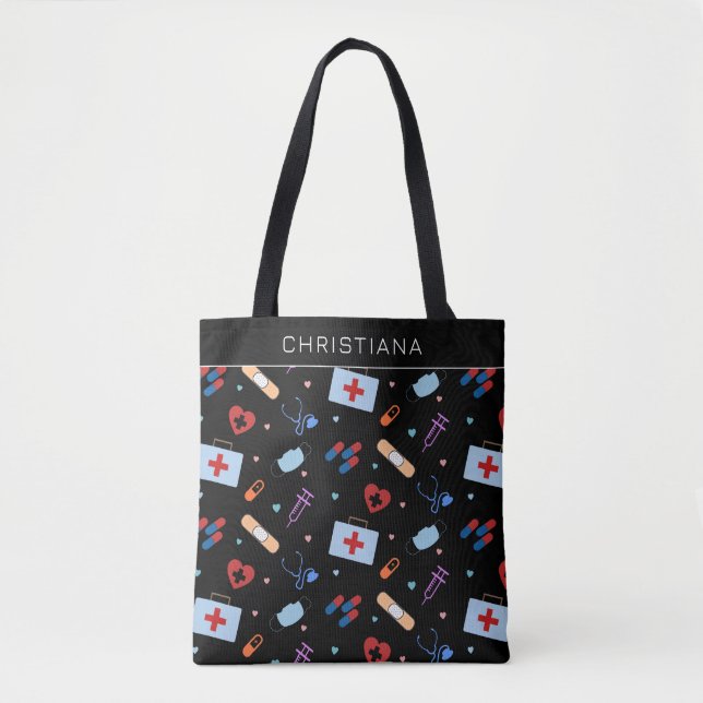 Personalized RN Nurse | Doctor Medical Pattern Tote Bag (Front)