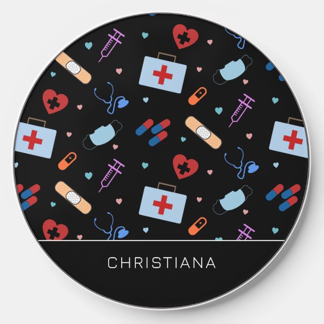 Personalized RN Nurse | Doctor Medical Pattern Wireless Charger (Front)