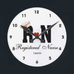 Personalized RN Nurse Hat Acrylic Wall Clock<br><div class="desc">Personalized Clock for a Registered Nurse.  This design features the Initials RN and has a grunge heart and a nurses hat.  Great gift for nurses day.</div>