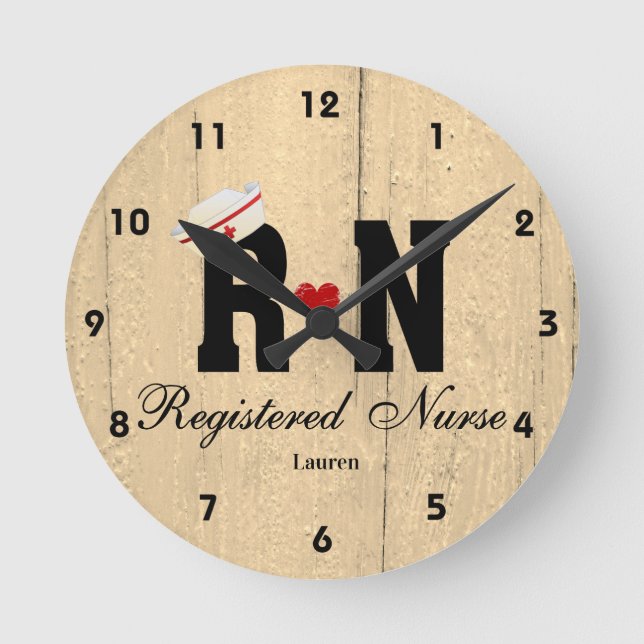 Personalized RN Nurse Hat Wood Acrylic Wall Clock (Front)