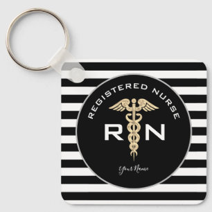 Personalized RN Nurse Modern Black Gold Keychain