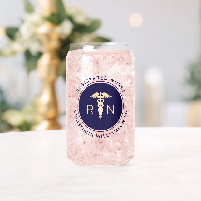 Personalized RN Nurse Nursing School Graduation Can Glass (Insitu (Wedding))