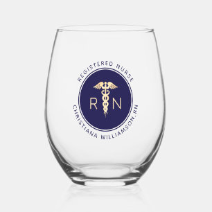 Personalized RN Nurse Nursing School Graduation Stemless Wine Glass