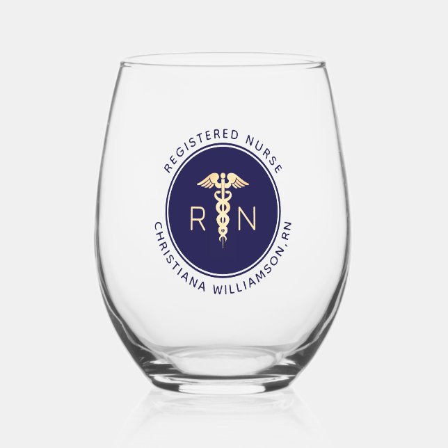 Personalized RN Nurse Nursing School Graduation Stemless Wine Glass (Front)