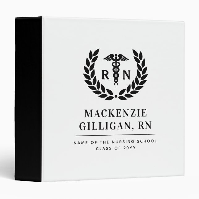 Personalized RN Nursing School Graduation Elegant 3 Ring Binder (Front/Spine)