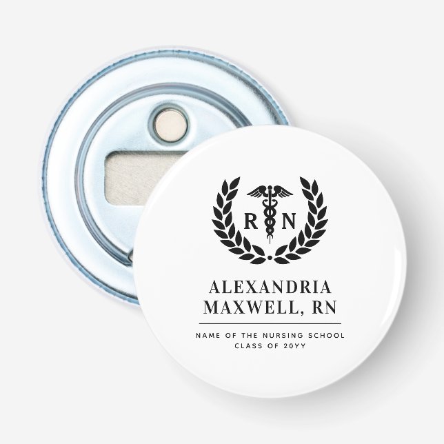 Personalized RN Nursing School Graduation Elegant Bottle Opener (Front)