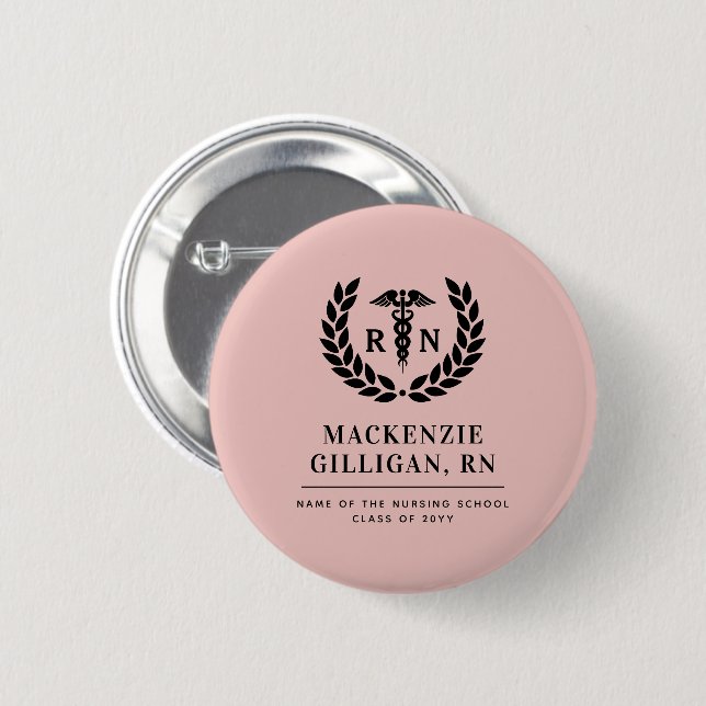 Personalized RN Nursing School Graduation Elegant Button (Front & Back)