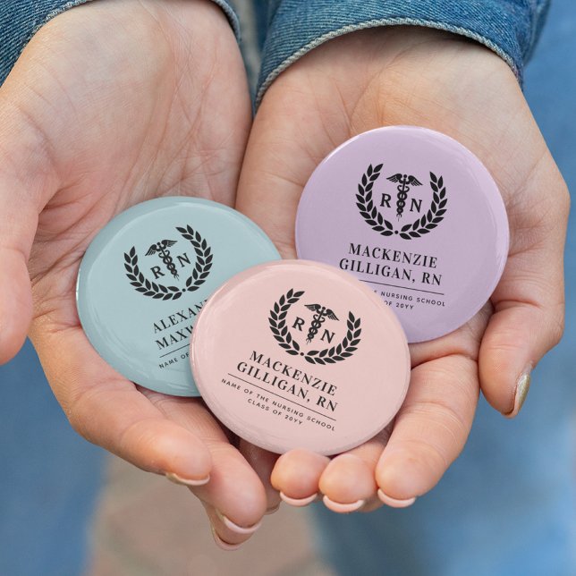 Personalized RN Nursing School Graduation Elegant Button (Creator Uploaded)
