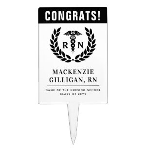 Personalized RN Nursing School Graduation Elegant Cake Topper
