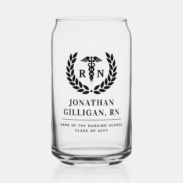 Personalized RN Nursing School Graduation Elegant Can Glass (Front)