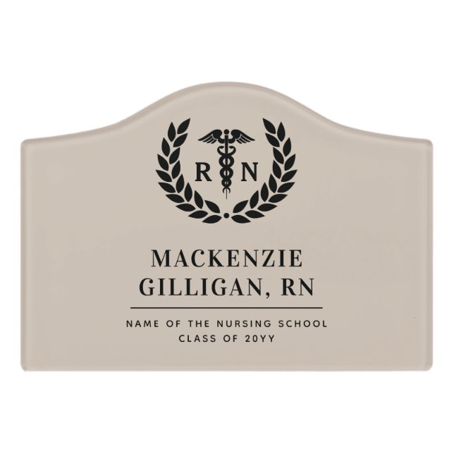 Personalized RN Nursing School Graduation Elegant Door Sign (Small Crest Front)