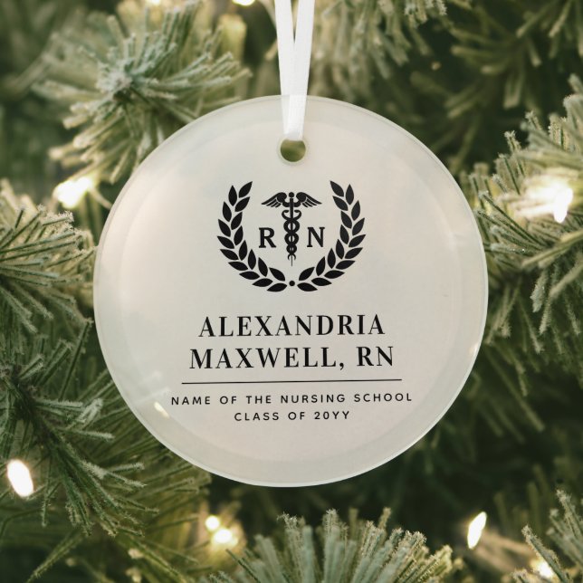 Personalized RN Nursing School Graduation Elegant Glass Ornament (Insitu)