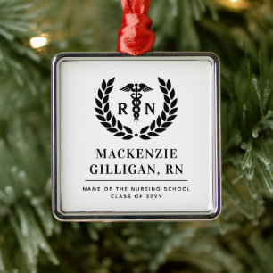 Personalized RN Nursing School Graduation Elegant Metal Ornament