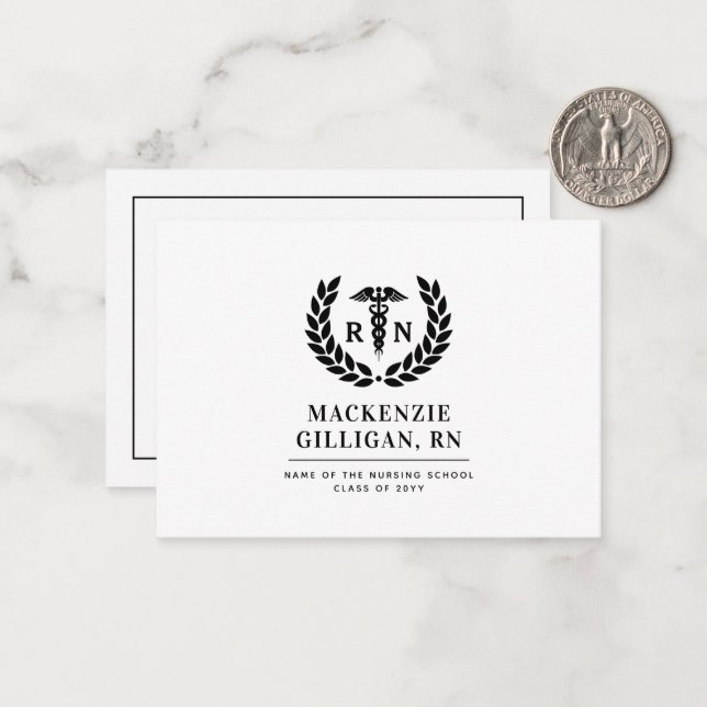 Personalized RN Nursing School Graduation Elegant Note Card (Front/Back In Situ)