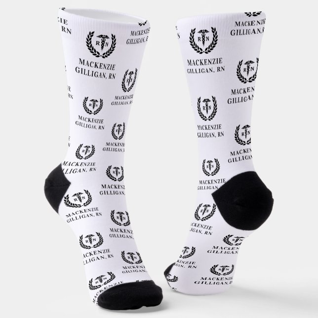 Personalized RN Nursing School Graduation Elegant Socks (Angled)