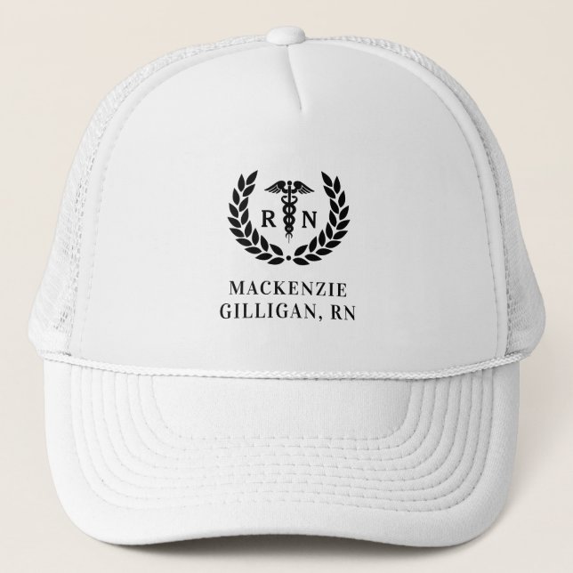 Personalized RN Nursing School Graduation Elegant Trucker Hat (Front)
