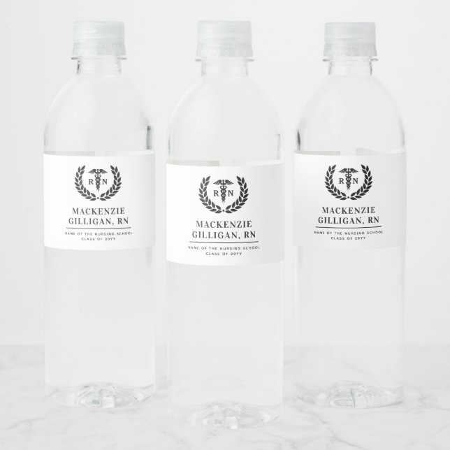 Personalized RN Nursing School Graduation Elegant Water Bottle Label (Bottles)