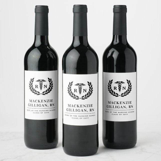 Personalized RN Nursing School Graduation Elegant Wine Label (Bottles)