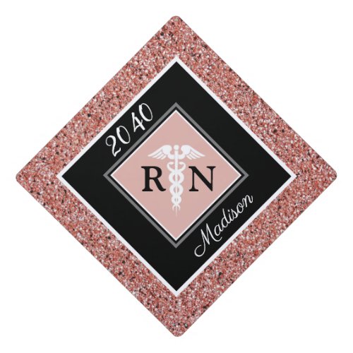 Personalized RN Nursing School Modern Pink Graduation Cap Topper