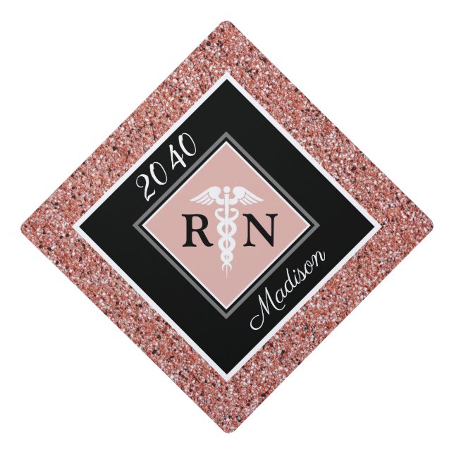 Personalized RN Nursing School Modern Pink Graduation Cap Topper (Front)