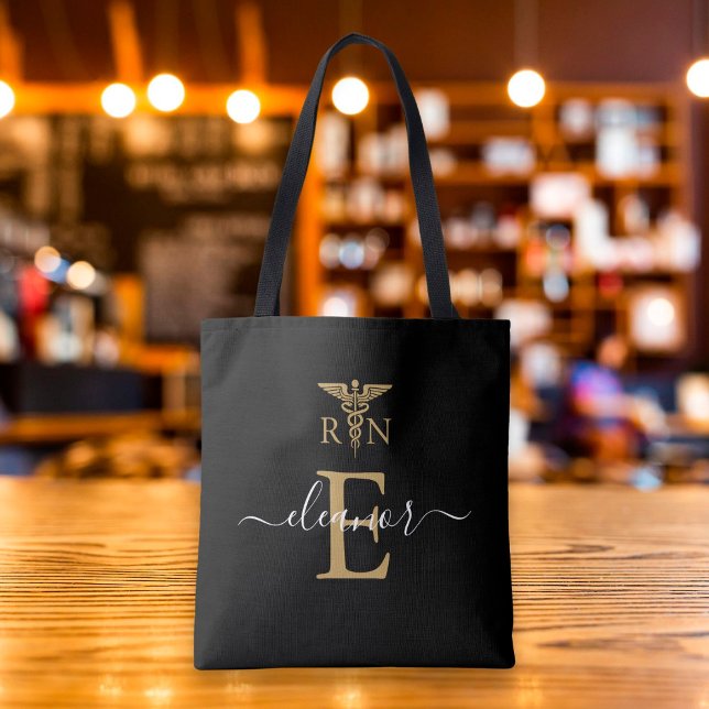 Personalized RN Registered Nurse Gold Monogram Tote Bag (Creator Uploaded)