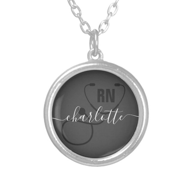 Personalized RN Registered Nurse Graduation Silver Plated Necklace (Front)