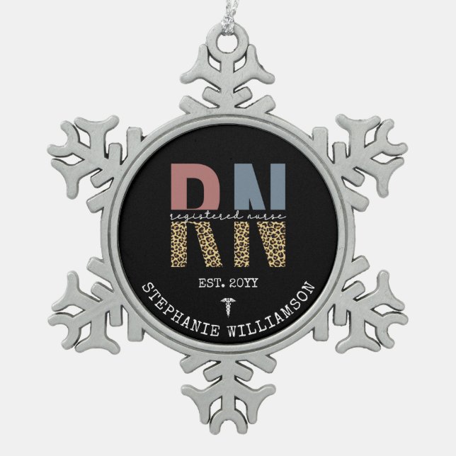 Personalized RN Registered Nurse Graduation Snowflake Pewter Christmas Ornament (Front)