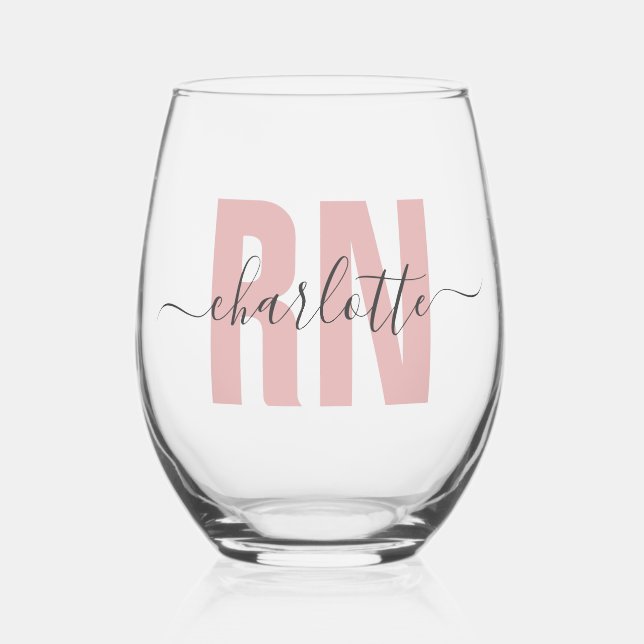 Personalized RN Registered Nurse Graduation Stemless Wine Glass (Front)