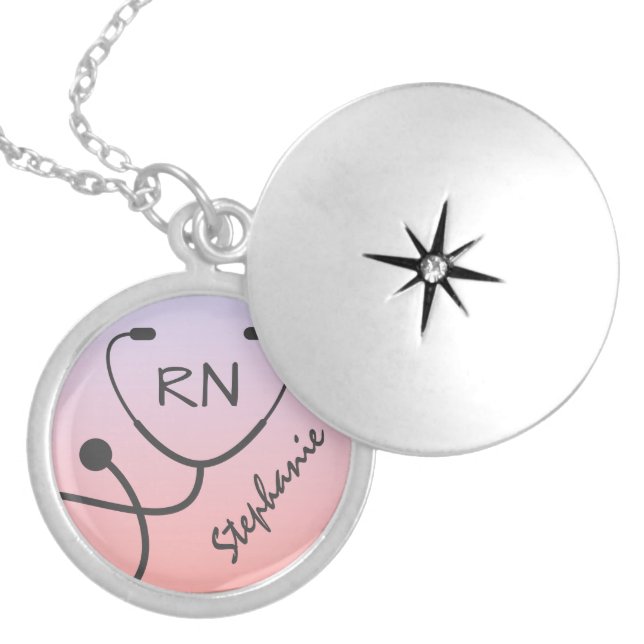 Personalized RN Registered Nurse Stethoscope Locket Necklace (Front)