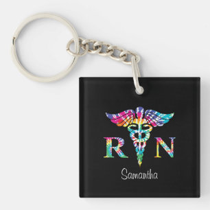 Personalized RN Registered Nurse Tie Dye Keychain