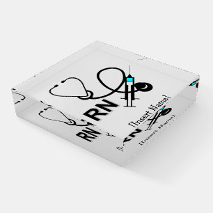 Personalized RN with Stethoscope and Heart Paperweight