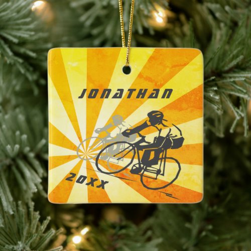 Personalized Road Cyclist Retro Bike Christmas Ceramic Ornament