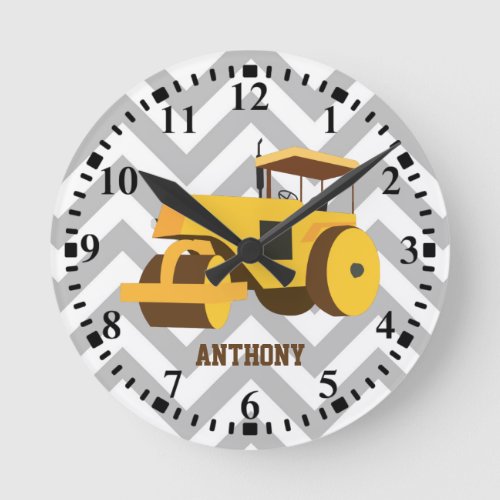 Personalized Road Roller Construction Truck Round Clock