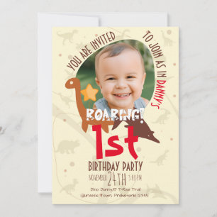 Personalized Roaring Dinosaur 1st Birthday Invitation