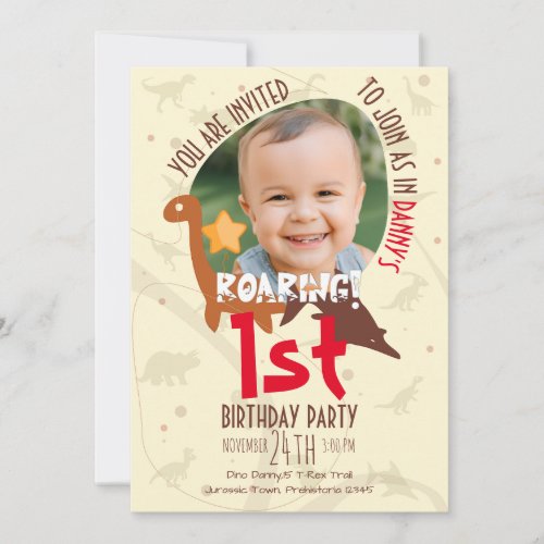 Personalized Roaring Dinosaur 1st Birthday  Invitation