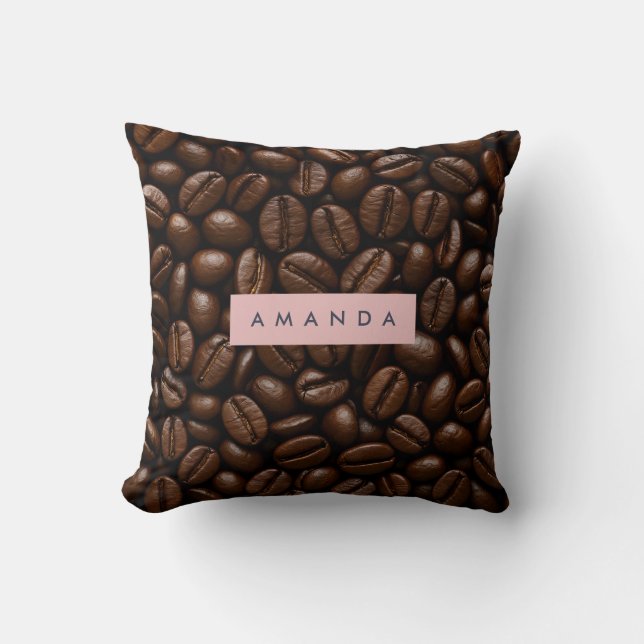 Personalized Roasted Coffee Beans  Throw Pillow (Front)