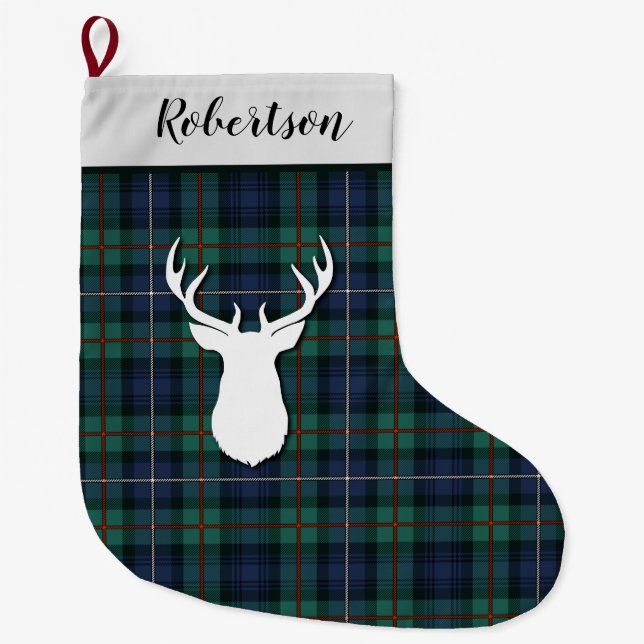 Personalized Robertson Tartan Green Purple Plaid Large Christmas Stocking (Front)