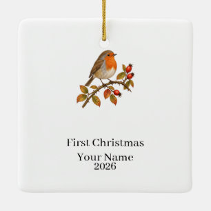 Personalized Robin Baby First Christmas Ceramic Ornament