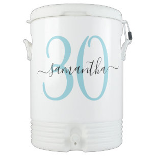 Personalized Robin Egg Blue 30th Birthday Beverage Cooler