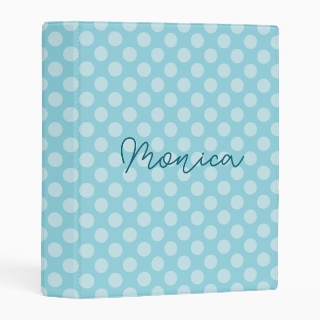 Personalized Robin Egg Blue Polka Dot Mini Binder (Front/Spine)