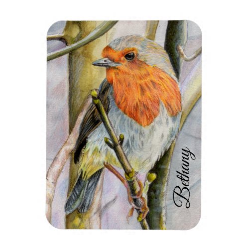 Personalized Robin Redbreast Watercolor Magnet