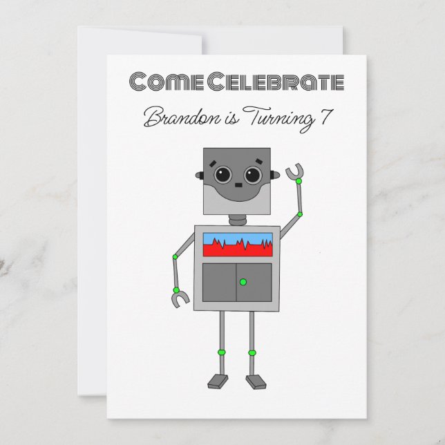 Personalized Robot Birthday for Boy Invitation (Front)