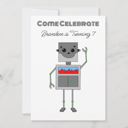 Personalized Robot Birthday for Boy Invitation