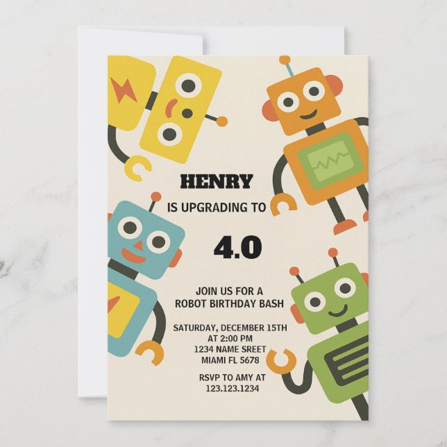 Personalized Robot Birthday Invitation for Kids (Front)