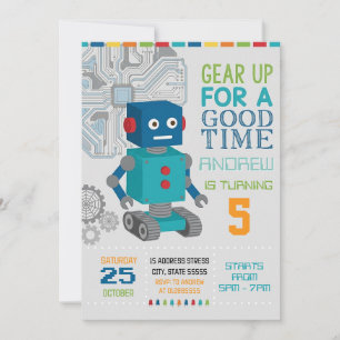 Personalized Robot Birthday party Invitation